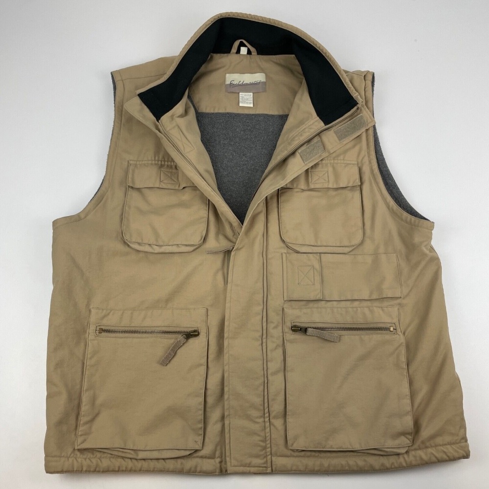 Fieldmaster Men's L Fleece Lined Insulated Vest Hiking Fishing Beige